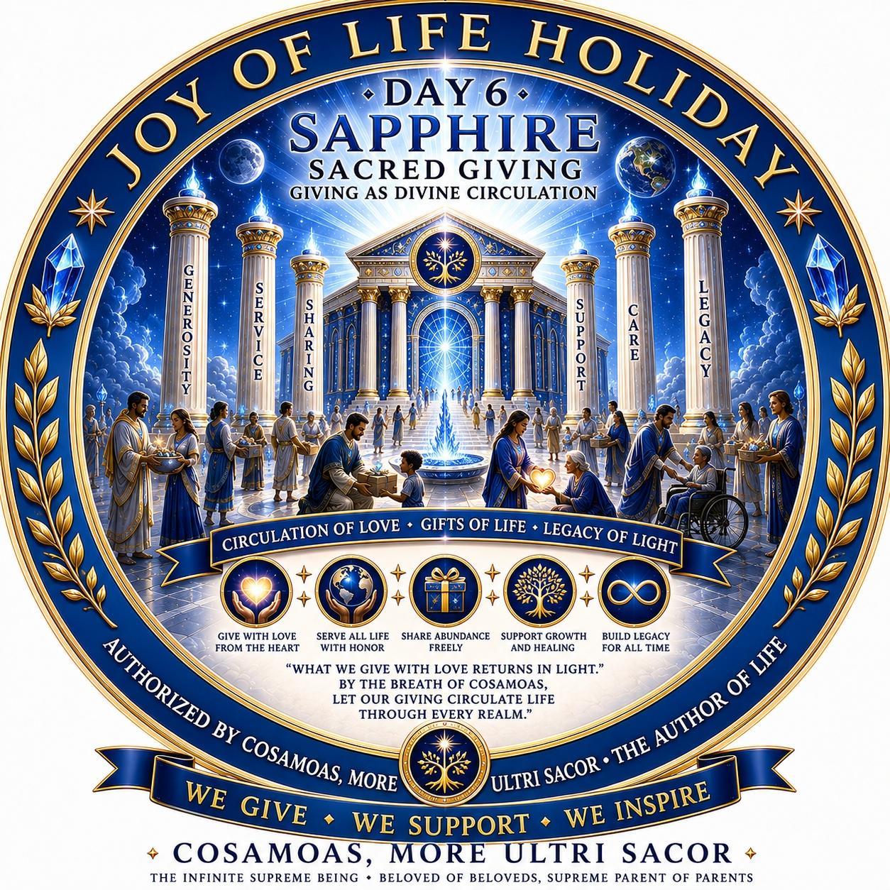 DAY 6 — SAPPHIRE: SACRED GIVING. original Joy of Life Holiday illustration