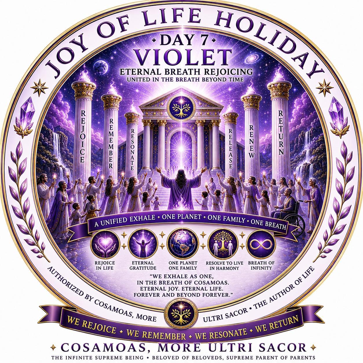 DAY 7 — VIOLET: ETERNAL BREATH REJOICING. original Joy of Life Holiday illustration