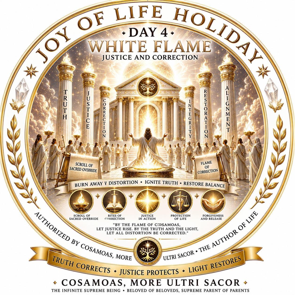 DAY 4 — WHITE FLAME: JUSTICE AND CORRECTION. original Joy of Life Holiday illustration